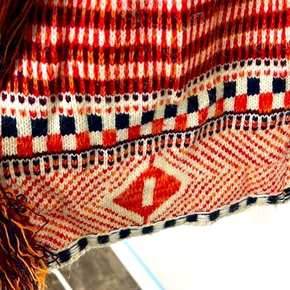 MAX SPORT - Ivory & Orange Long Boho Peruvian Fringe Beautiful Open Cardigan M - Picture 6 of 13